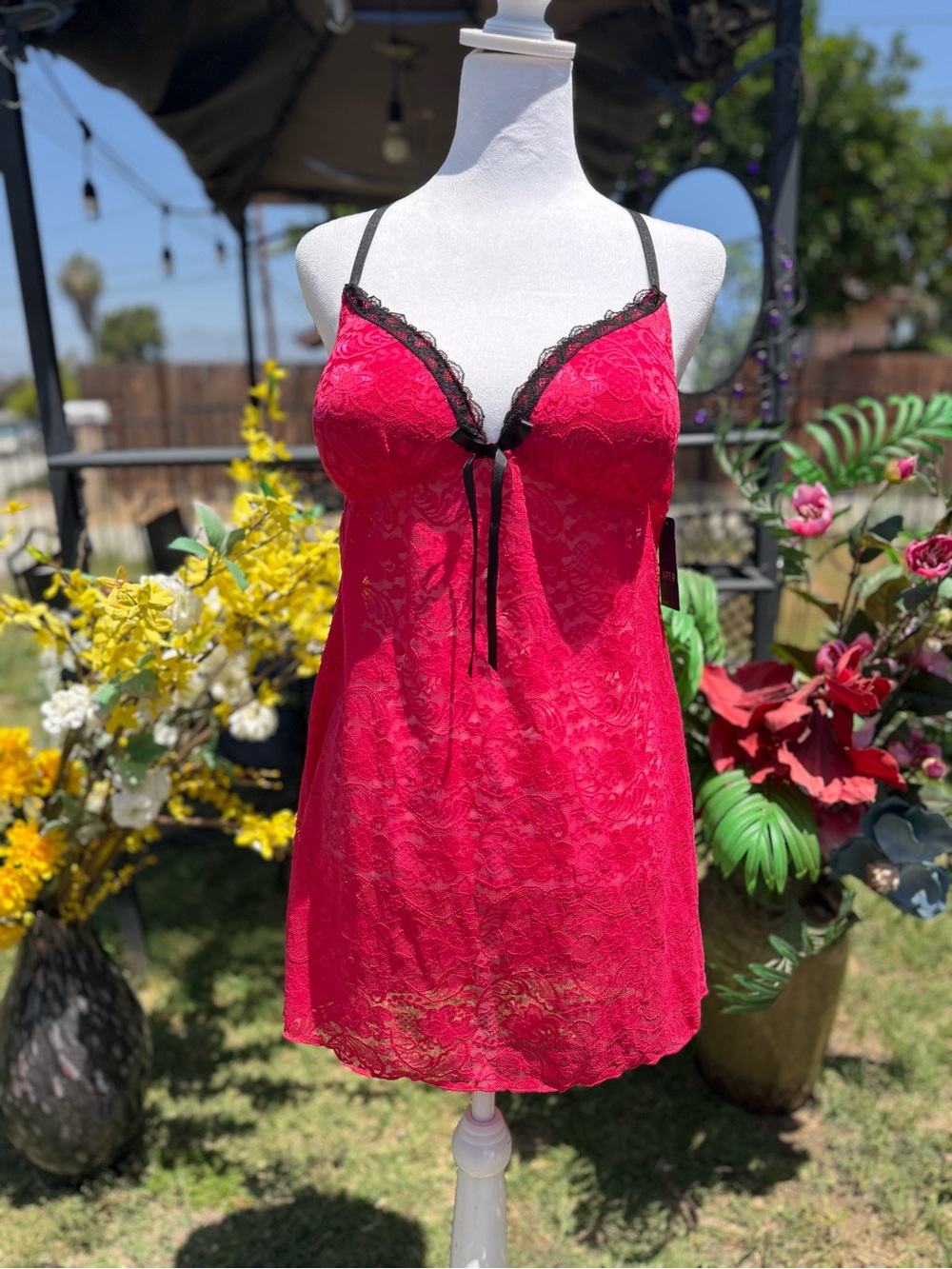 Othr Hot Pink Lace Chemise with Black Trim